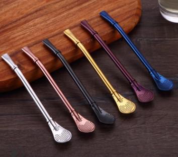 creative 304 stainless steel coffee cup straws Malang tea straw spoon stirring spoon cutlery set