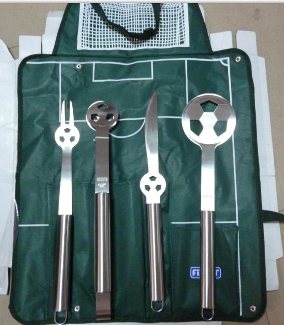 4 pc promotional soccer bbq tool set