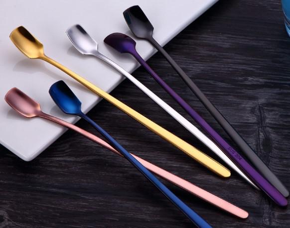 #304 stainless steel square head ice spoon mug spoon home dessert long handle spoon  plated spoon,